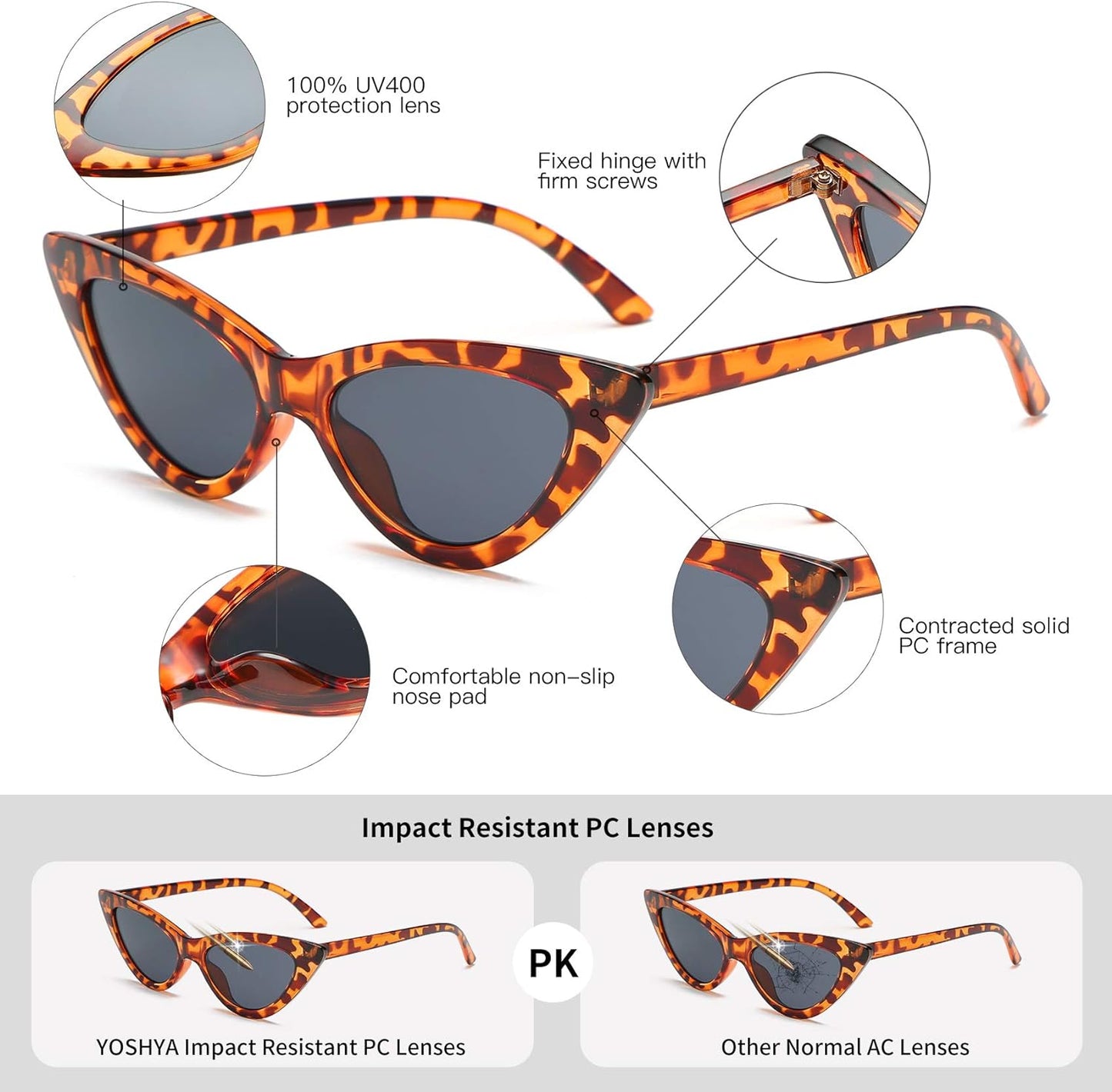 Retro Vintage Narrow Cat Eye Sunglasses for Women Clout Goggles Plastic Frame