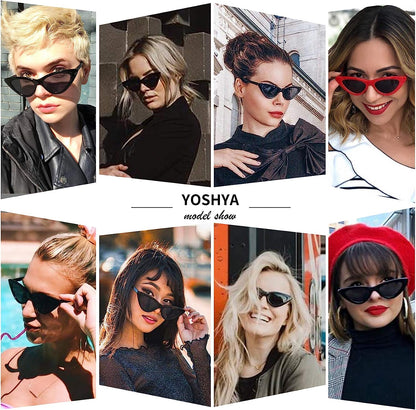 Retro Vintage Narrow Cat Eye Sunglasses for Women Clout Goggles Plastic Frame